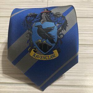 Harry Potter Ravenclaw Tie Polyester, Blue / Gray Striped With Emblem.